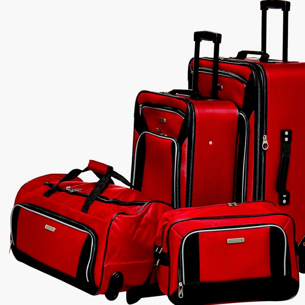 American Tourister Fieldbrook Softside Upright Luggage, Red/Black, 4-Piece Set